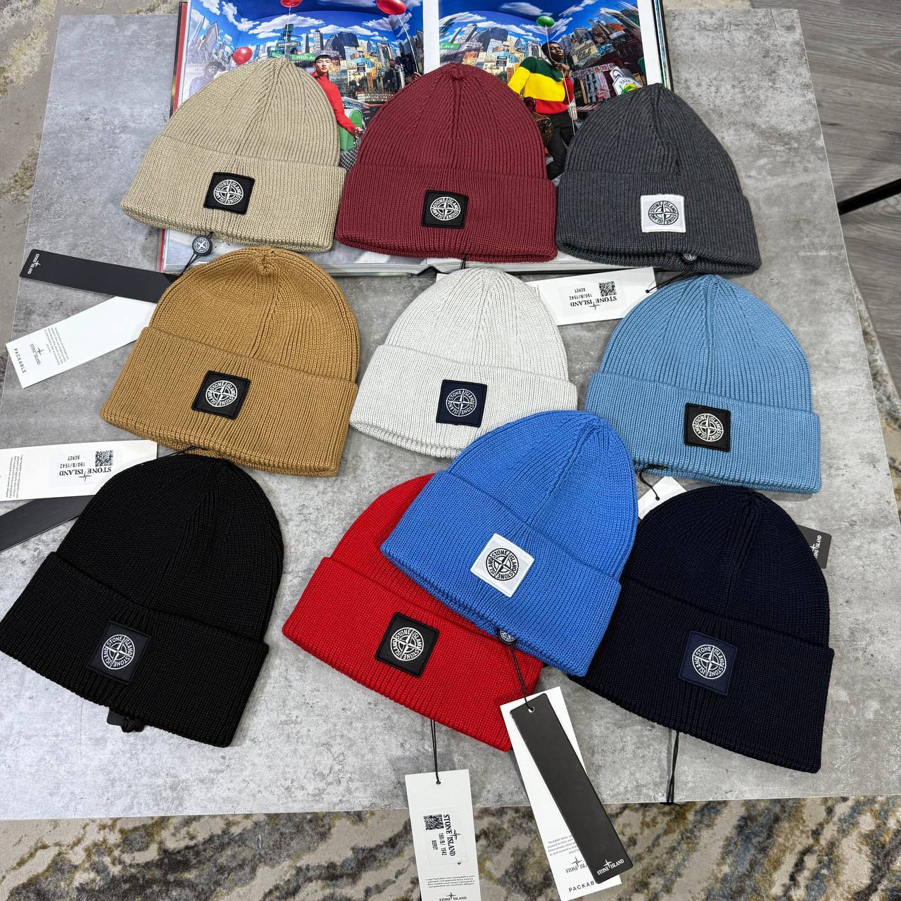 Stone Island Black Logo Patch Beanie in Multiple Colors Best Sale UK Reps AAA Quality