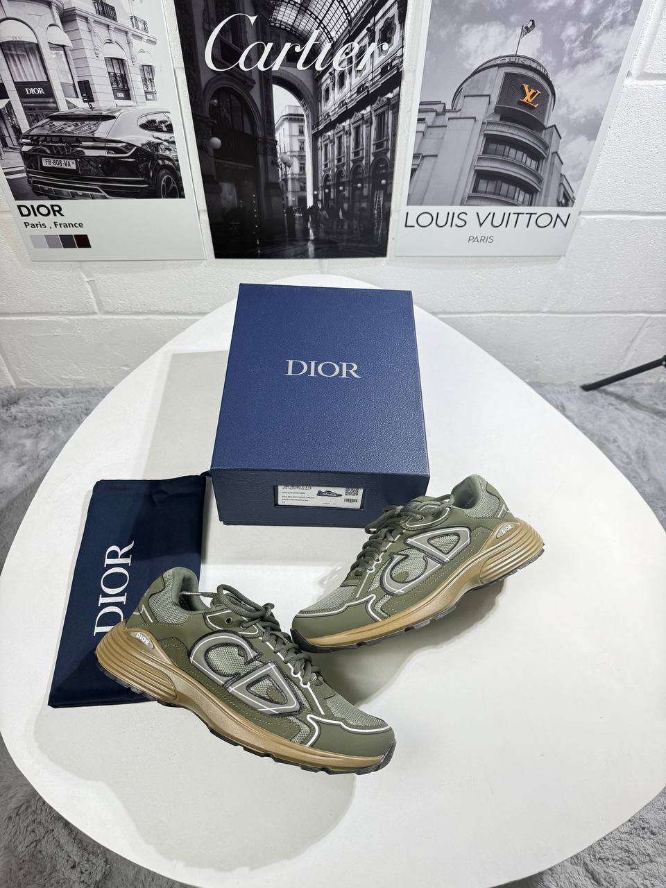 Christian Dior B30 Microfiber Mesh Olive Green Mens Sneakers Best Sale UK Reps AAA Quality