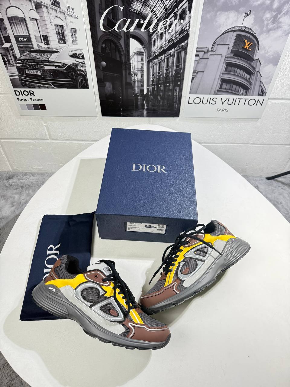 Christian Dior B30 Microfiber Grey Mesh Yellow Burgundy Mens Sneakers Best Sale UK Reps AAA Quality