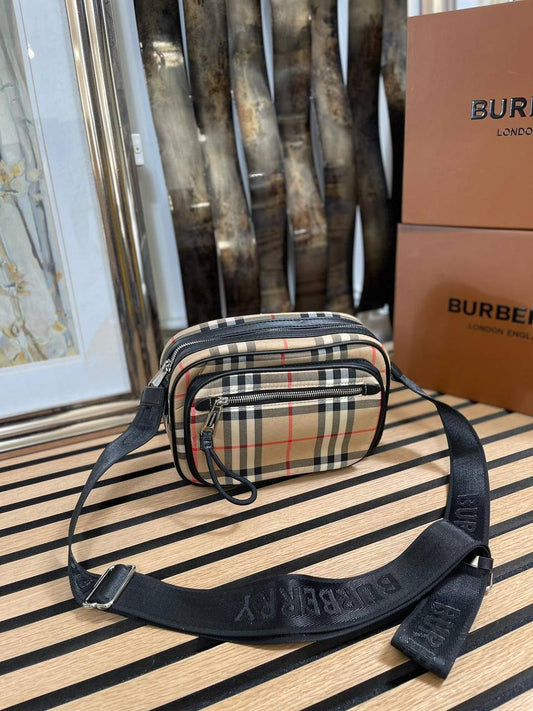 Burberry Vintage Check and Leather Beige Color Cross Body Bag