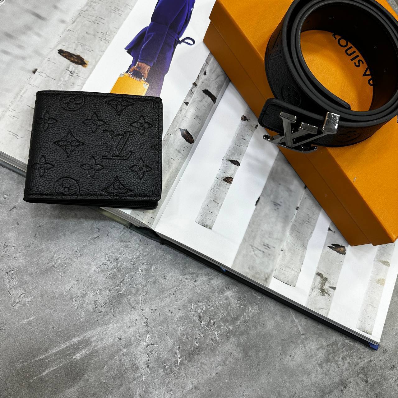 Louis Vuitton Black Classic LV Monogram Embossed Wallet & Belt Sets Mens in Black Color Best Sale AAA Quality UK Reps