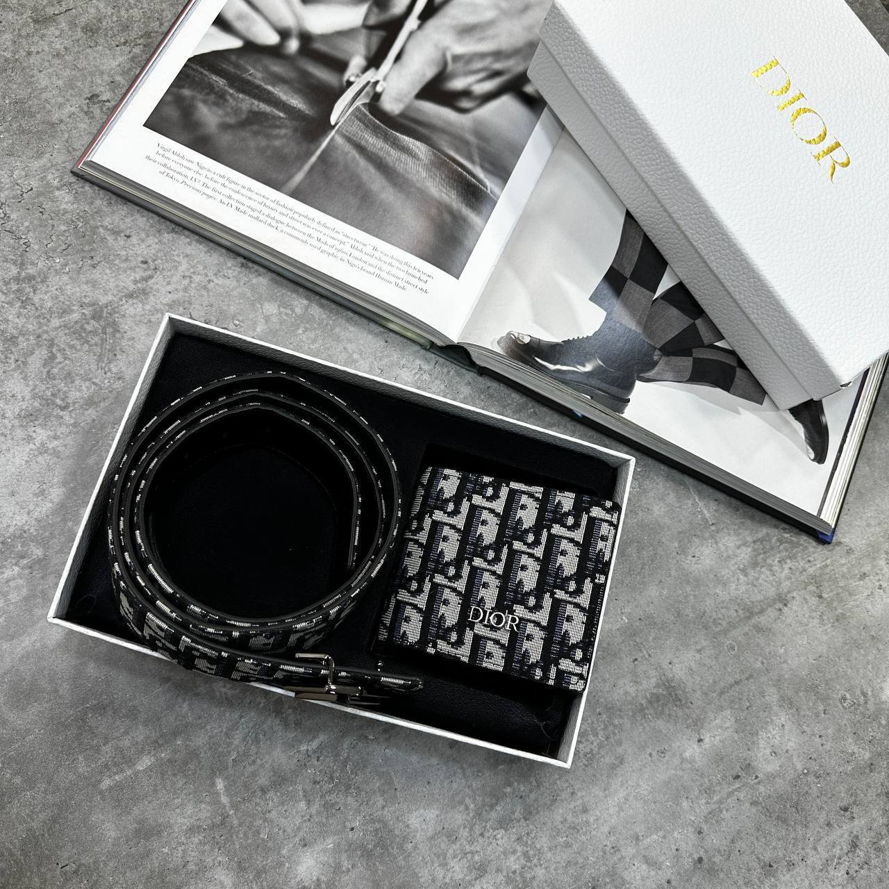 Christian Dior Beige and Black Oblique Jacquard Wallet & Belt Sets Mens Best Sale AAA Quality UK Reps