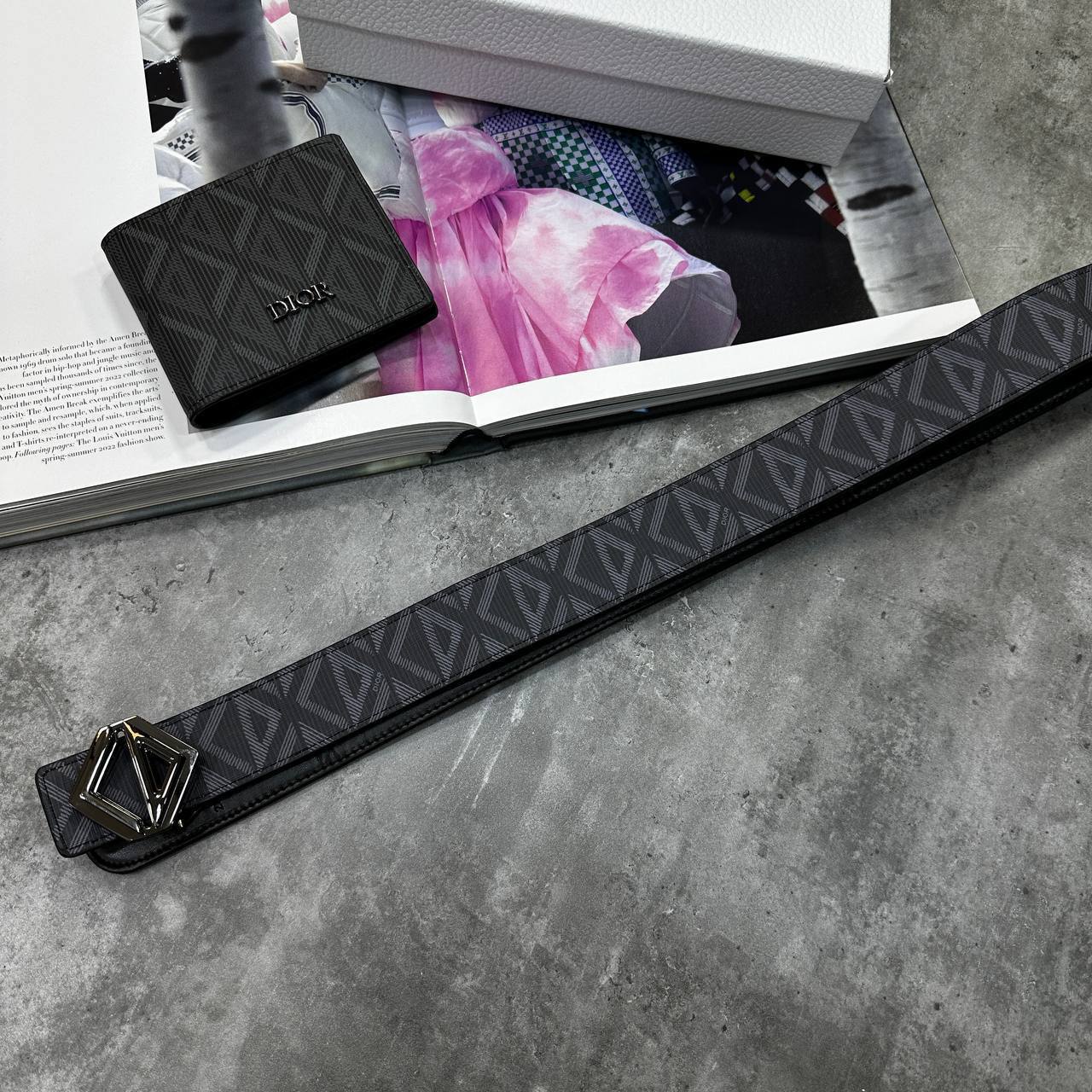 Christian Dior CD Diamond Canvas Black Wallet & Belt Sets Mens Best Sale UK Reps AAA Quality