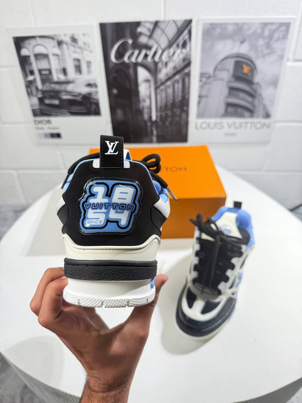 Louis Vuitton LV Skate Low Top Skateboard Mens Trainers in Black/Blue Color Best Sale UK Reps AAA Quality