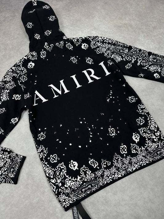 Amiri Bandana Pattern Hoodie Mens in Black Colors Best Sale UK Reps AAA Quality