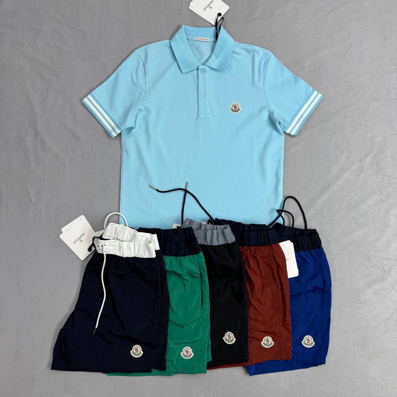 Moncler Stripe Logo Printed Polo Shirts & Shorts Sets Mens Multiple Colors UK Replica