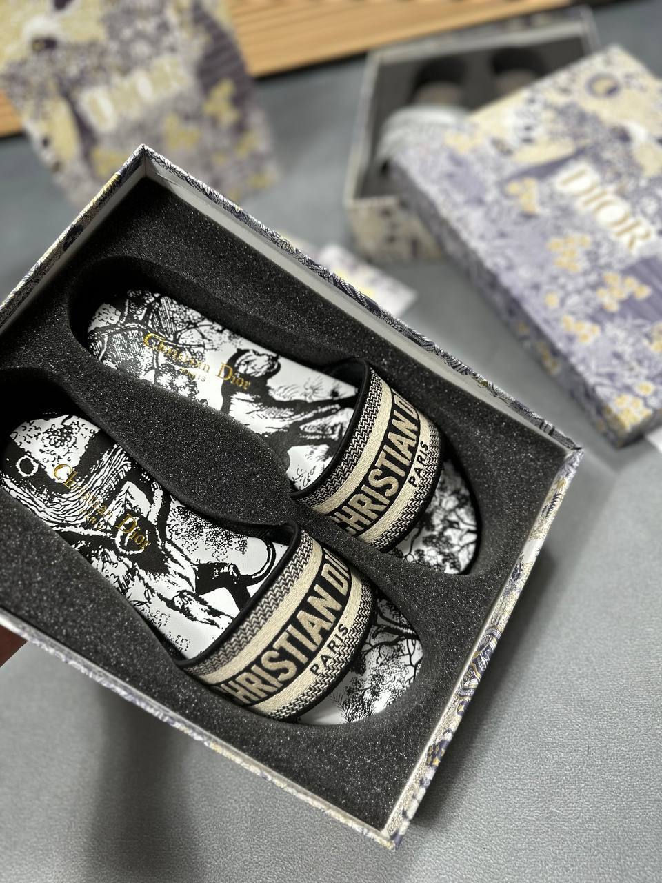 Christian Dior Grey Tiger Dway Sliders Women's UK Reps AAA Quality