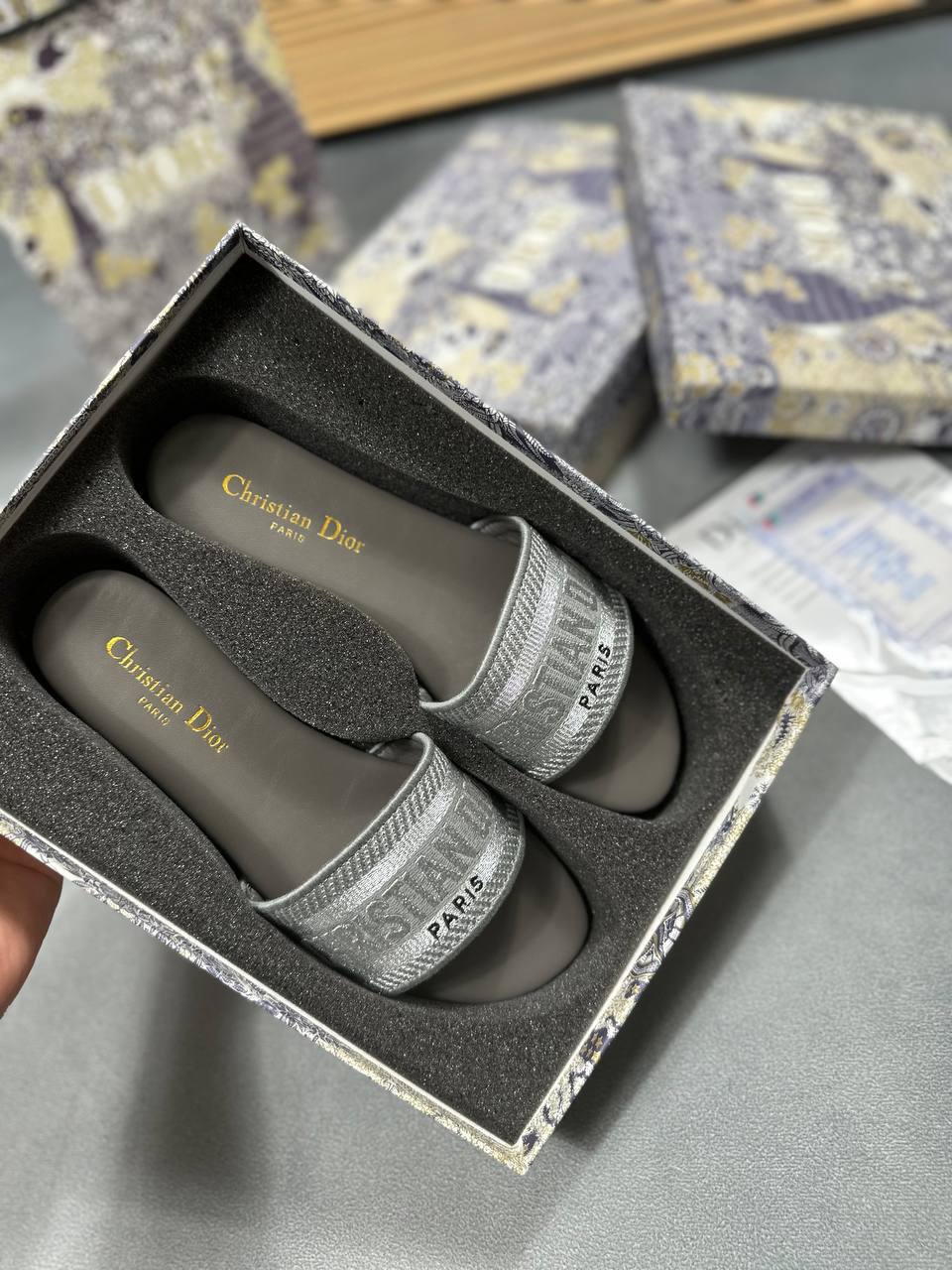 Christian Dior Women's Dway Sliders Silver-Tone Fake UK Sale Best