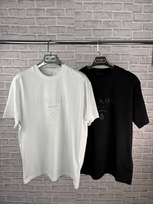 Prada Logo Embroidered Round Neck Men's T-Shirts in 2 Colors UK Replica