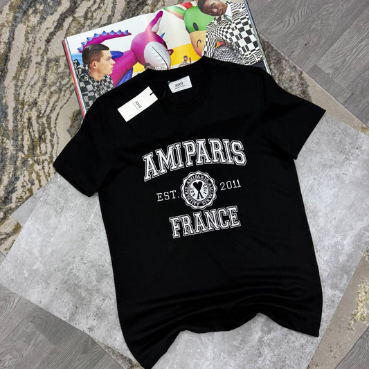 Ami Paris France Logo Short Sleeve T-Shirt Mens in 2 Colors Best Sale UK Reps AAA Quality