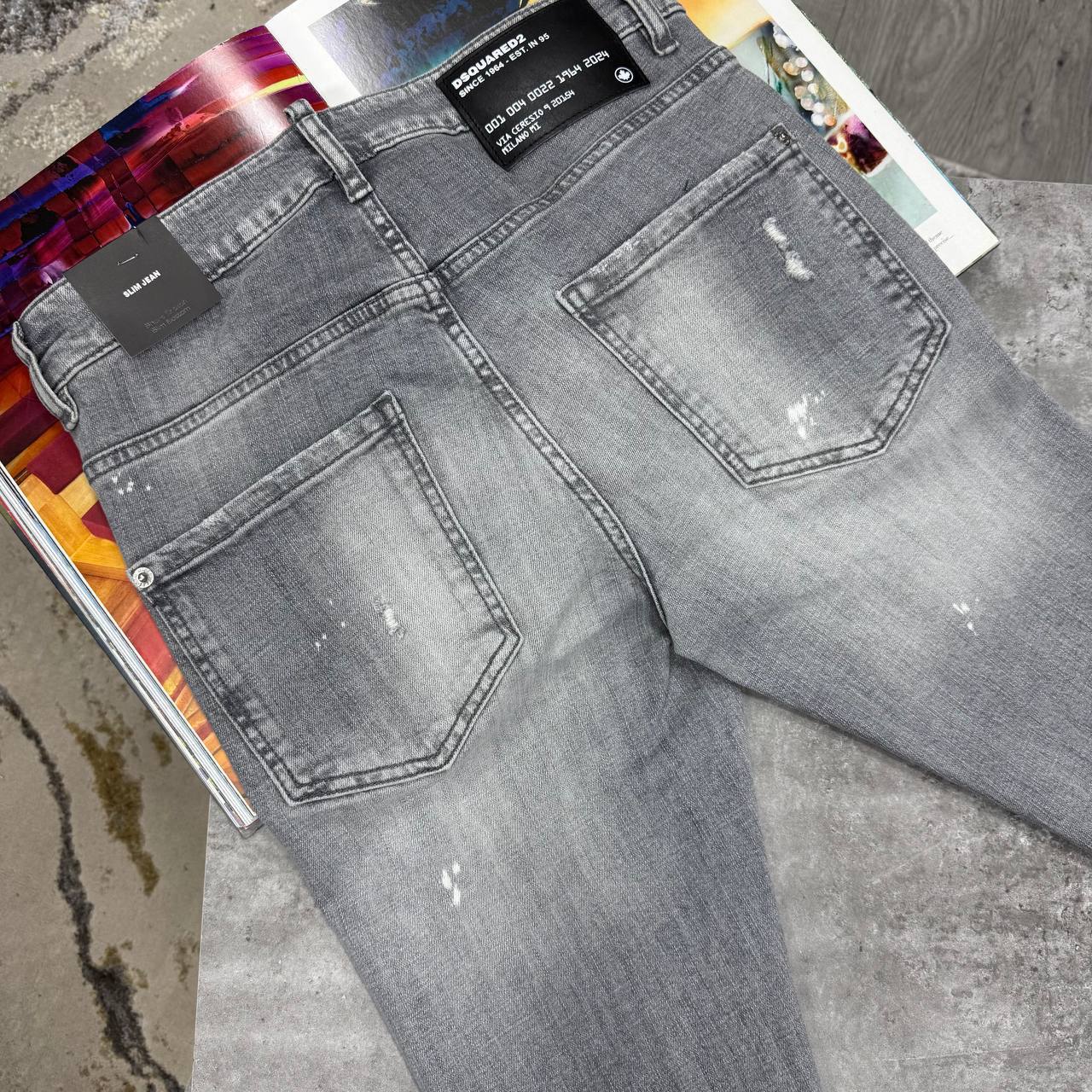 Dsquared2 DSQ2 Gray Washed Cotton Slim Casual Jeans Mens Best Sale UK Reps AAA Quality