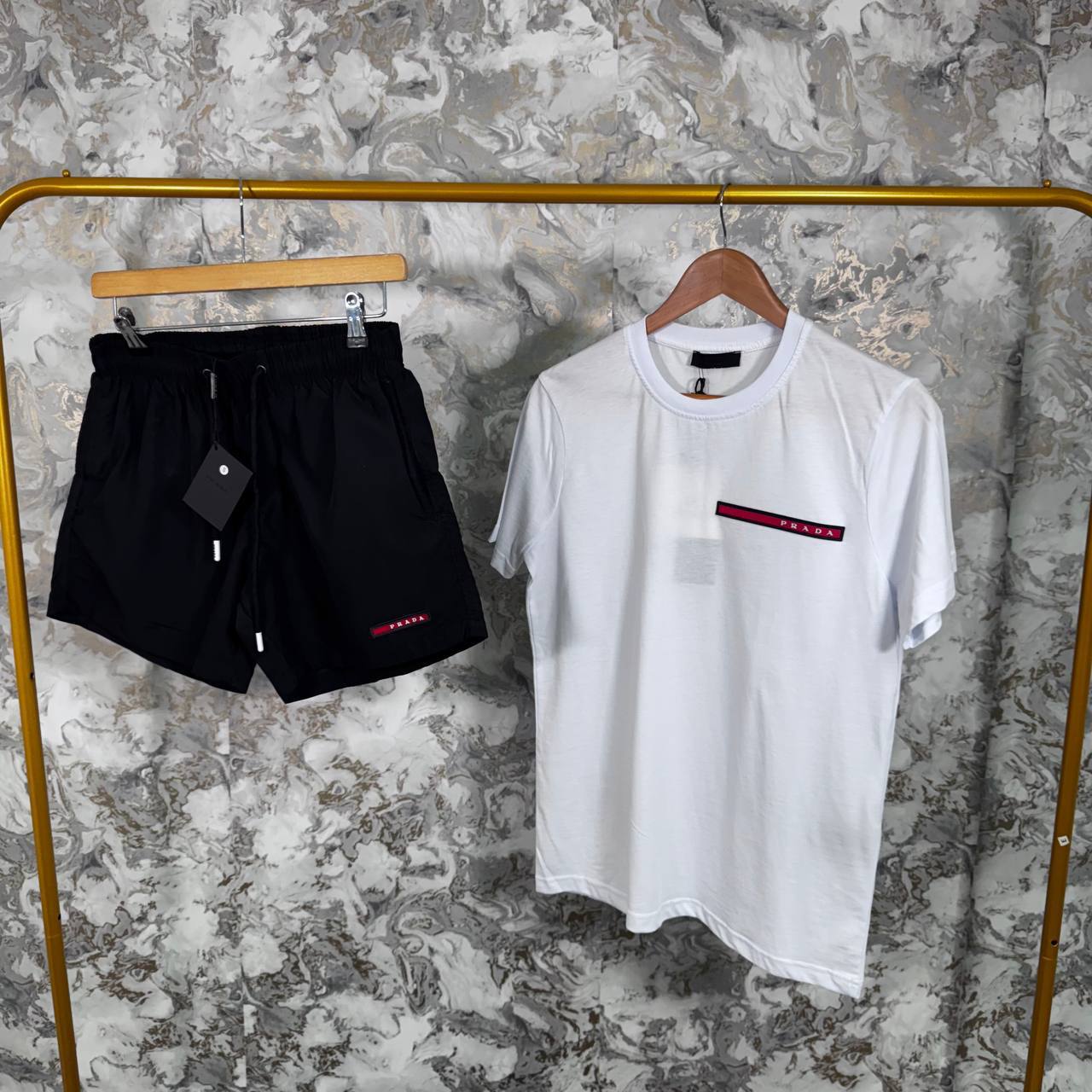 Prada Logo Short Sleeve T-Shirts & Shorts Set Mens Shorts Sleeves UK Reps AAA Quality