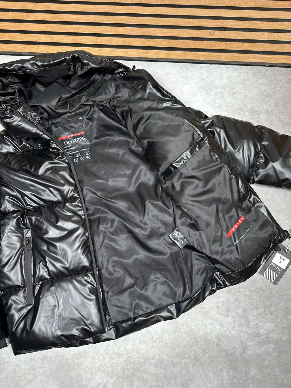 Prada Dincer Short Down Logo Jacket Mens in Black Color Best Sale UK Reps AAA Quality