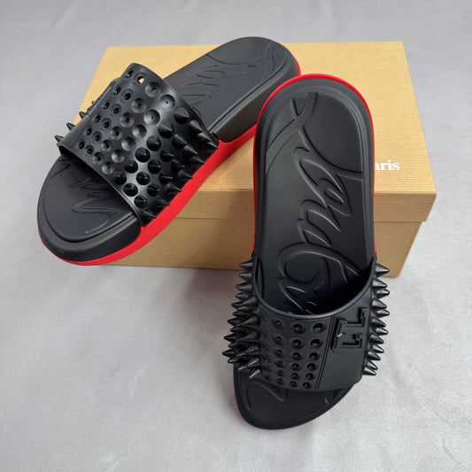 Christian Louboutin Take It Easy Rubber Black Sliders Men's UK Replica AAA Quality