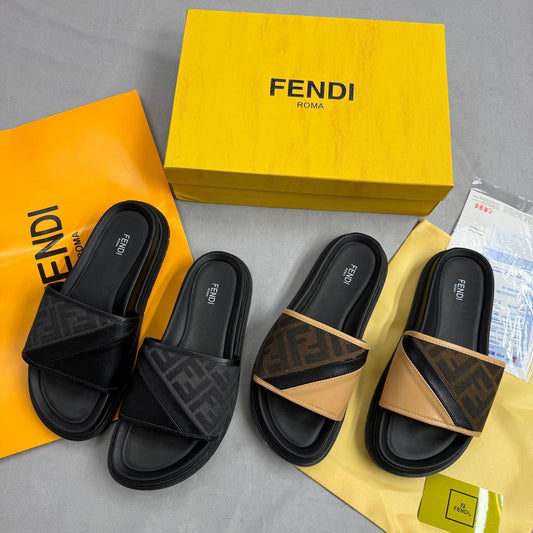 Fendi Diagonal Logo High Quality Canvas Men's Sliders UK Reps AAA Quality