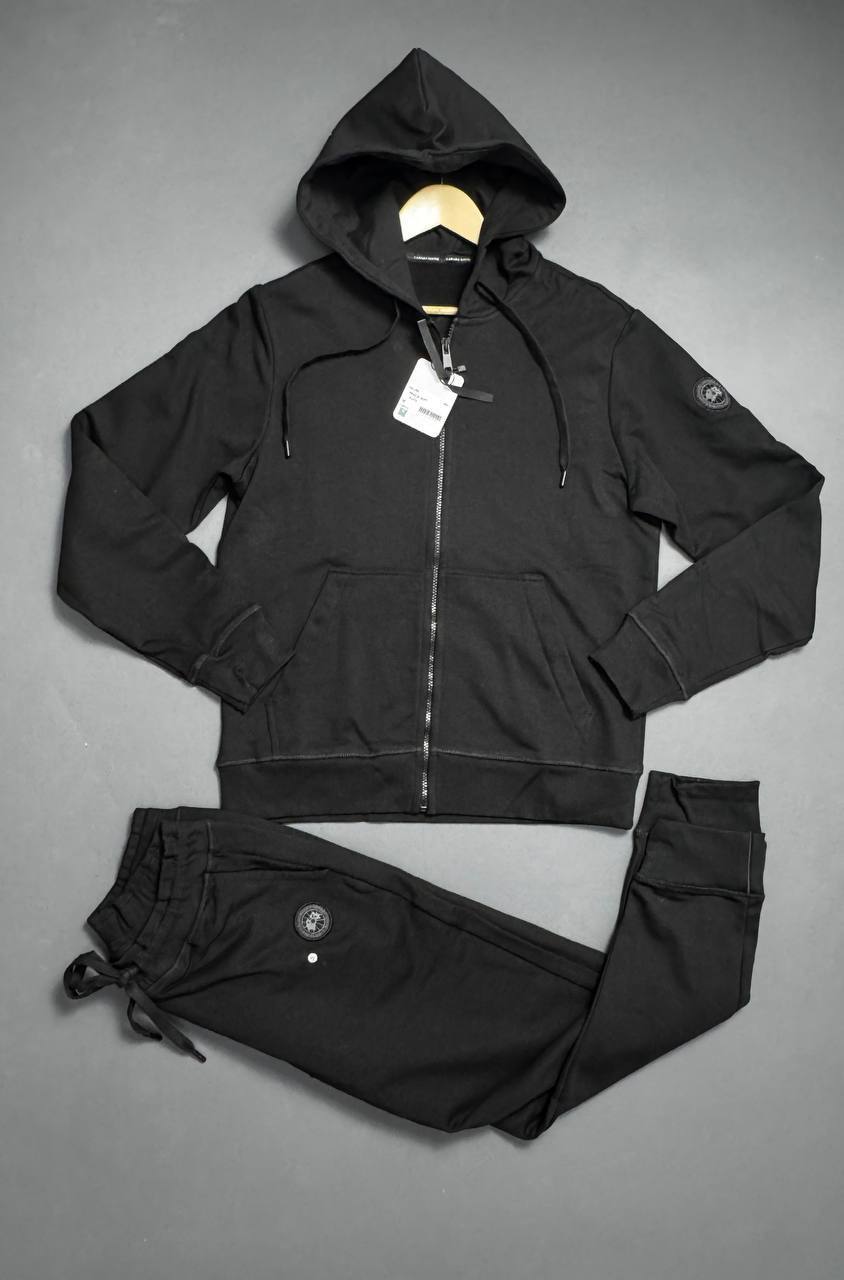 Canad Goose Sleek Black Full-Zip Hooded Tracksuit Mens UK Replica AAA Quality