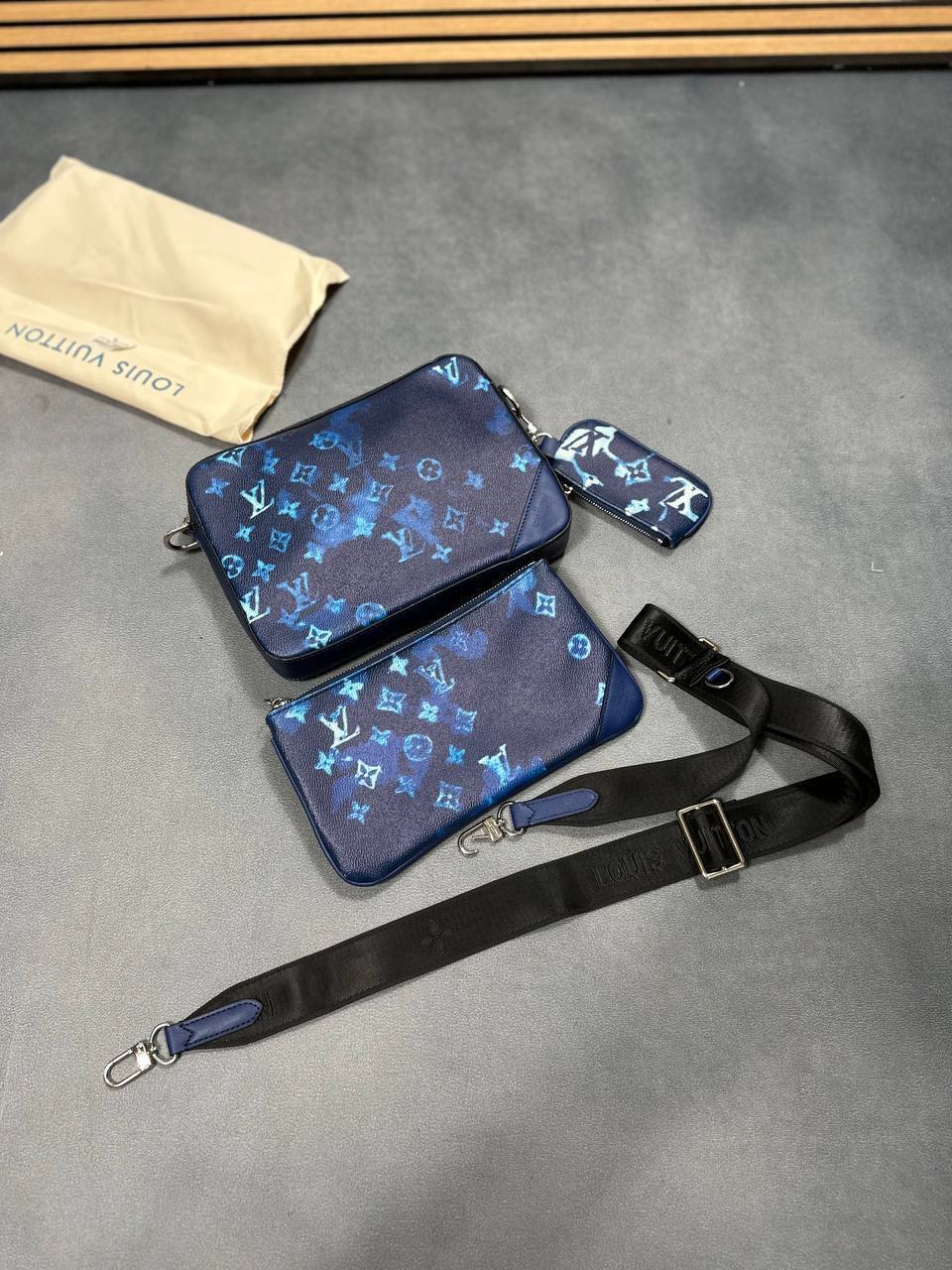 Louis Vuitton Trio Messenger Monogram Shadow Watercolor Virgil Abloh Grained Leather Bags UK Replica AAA Quality