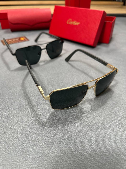 Cartier Metal Wooden Texture Sunglasses with Case Square Mens in 2 Colors Best Sale UK Reps