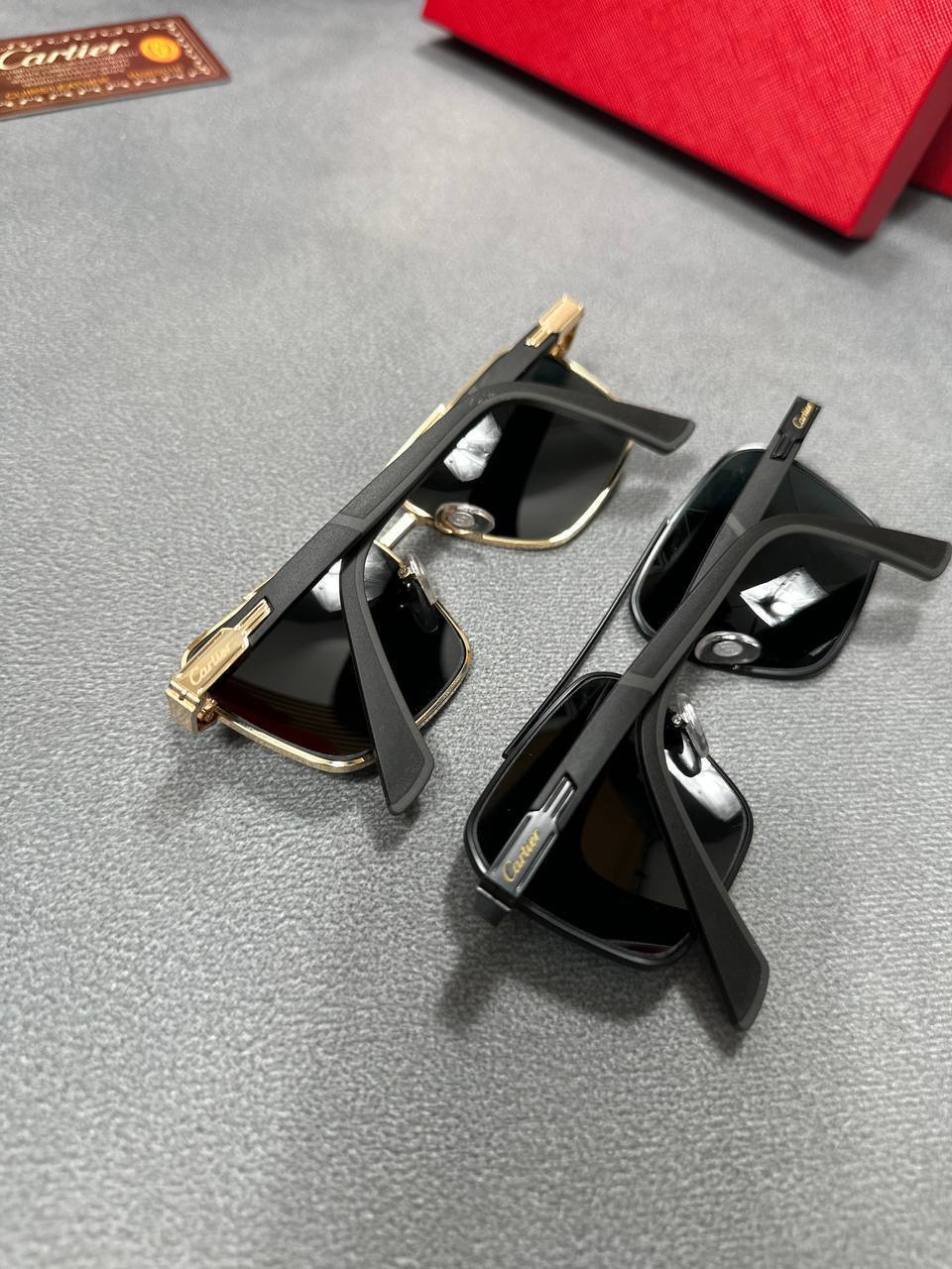 Cartier Metal Wooden Texture Sunglasses with Case Square Mens in 2 Colors Best Sale UK Reps