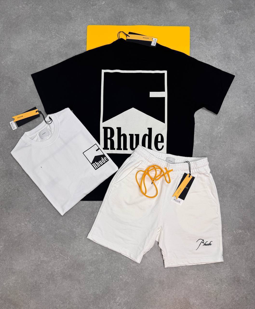 Rhude Chevron Tee White Men's Cotton Chevron Logo T-Shirts & Shorts Sets in Multiple Colors UK Reps AAA Quality