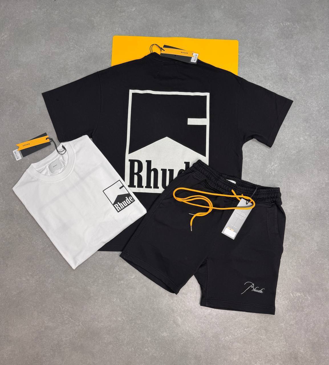 Rhude Chevron Tee White Men's Cotton Chevron Logo T-Shirts & Shorts Sets in Multiple Colors UK Reps AAA Quality