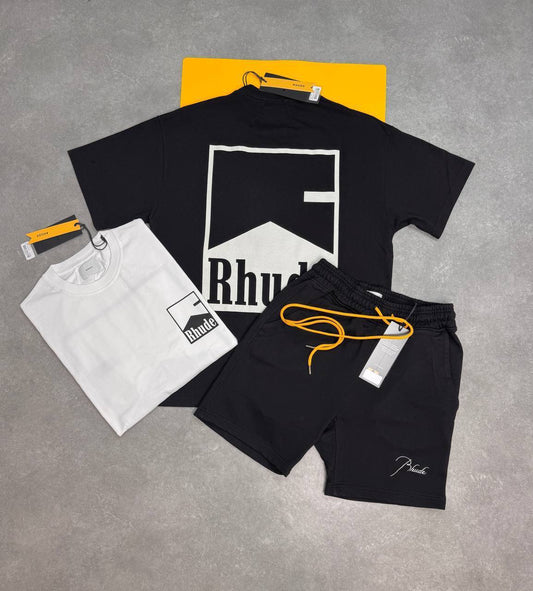 Rhude Chevron Tee White Men's Cotton Chevron Logo T-Shirts & Shorts Sets in Multiple Colors UK Reps AAA Quality