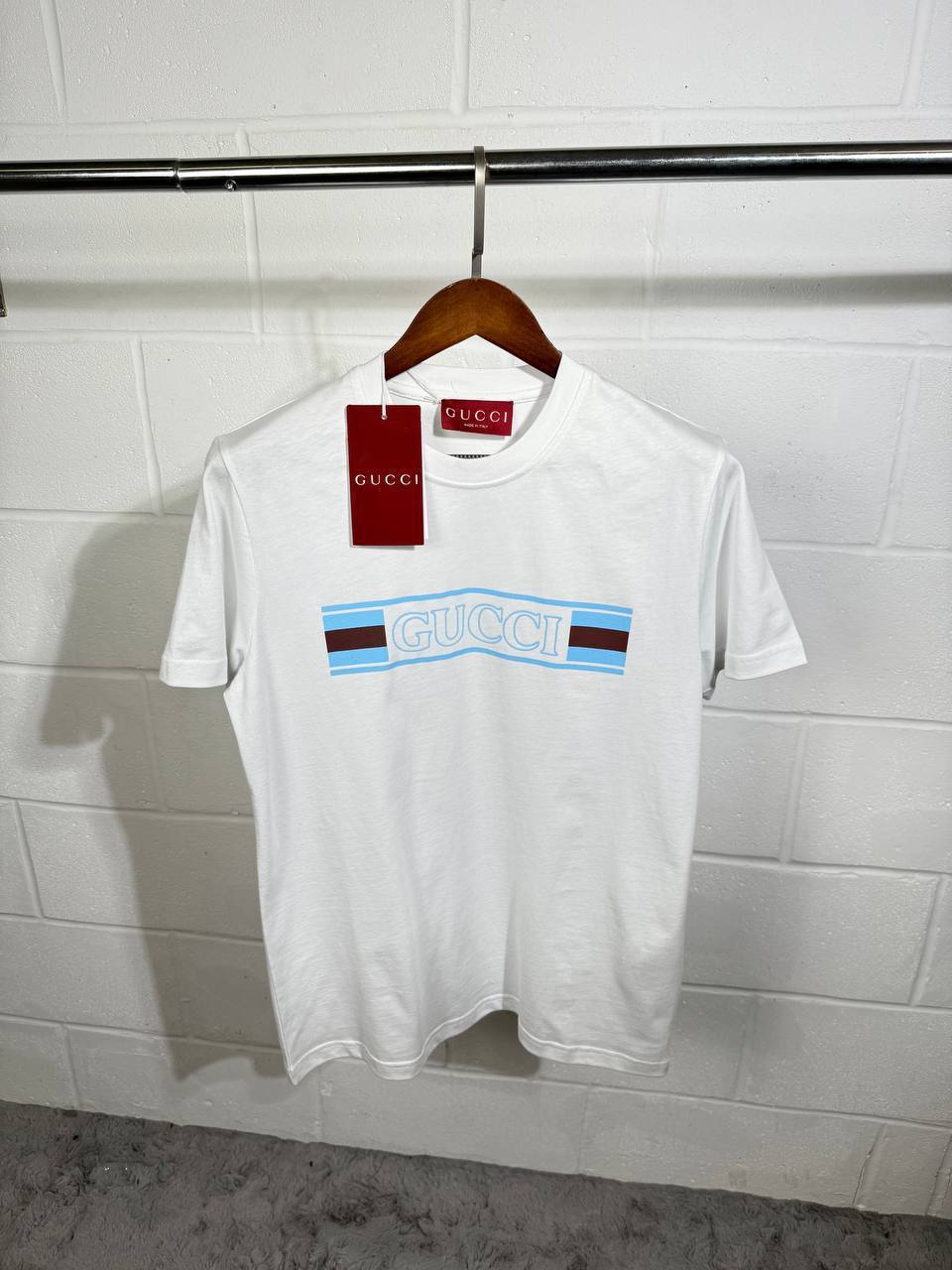 Gucci Cotton Striped Web Banner Logo T-Shirts for Mens with Logo Print Best Sale UK Replica