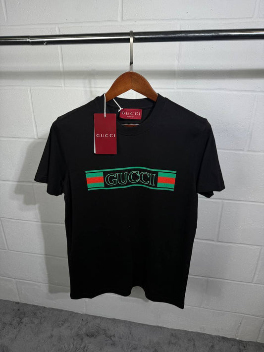 Gucci Cotton Striped Web Banner Logo T-Shirts for Mens with Logo Print Best Sale UK Replica