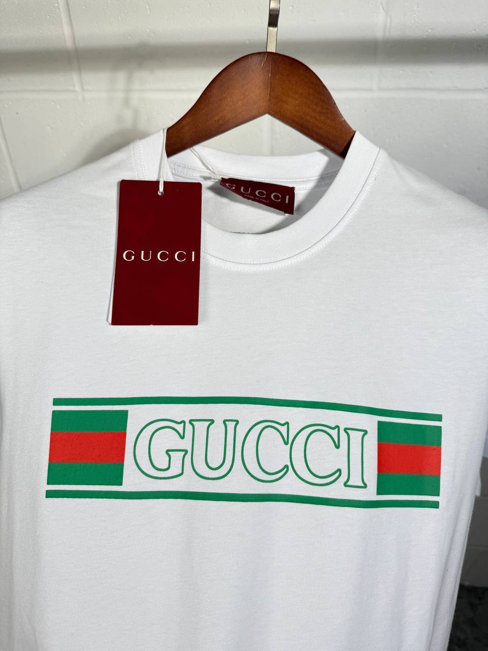 Gucci Cotton Striped Web Banner Logo T-Shirts for Mens with Logo Print Best Sale UK Replica
