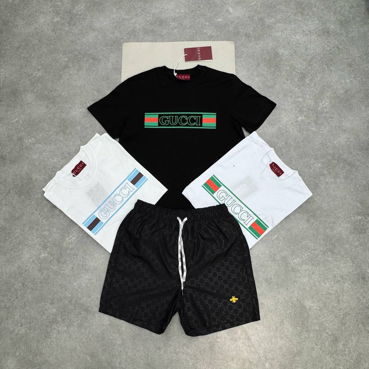 Gucci Cotton Striped Web Banner Logo T-Shirts & Shorts Sets for Mens with Logo Print Best Sale UK Replica