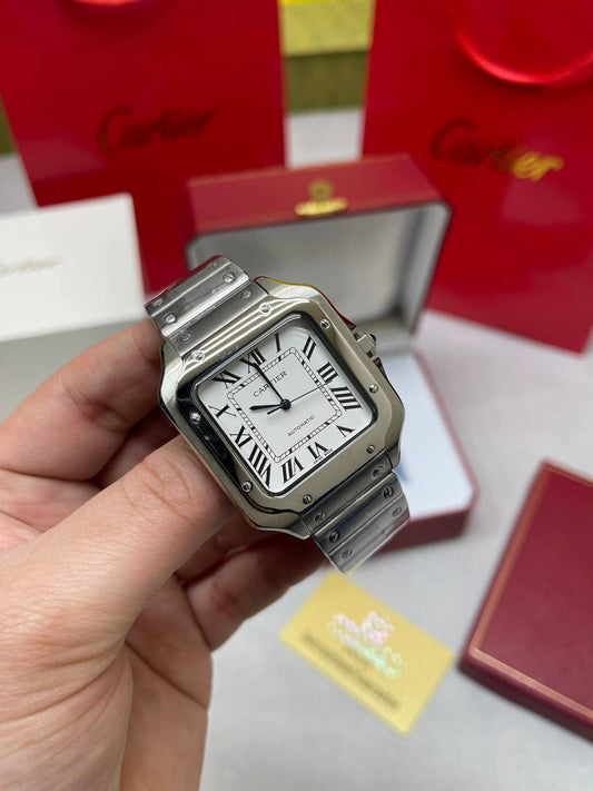 Cartier Santos Silver Chain Strap White Dial Square Watch Men's UK Replica AAA Quality
