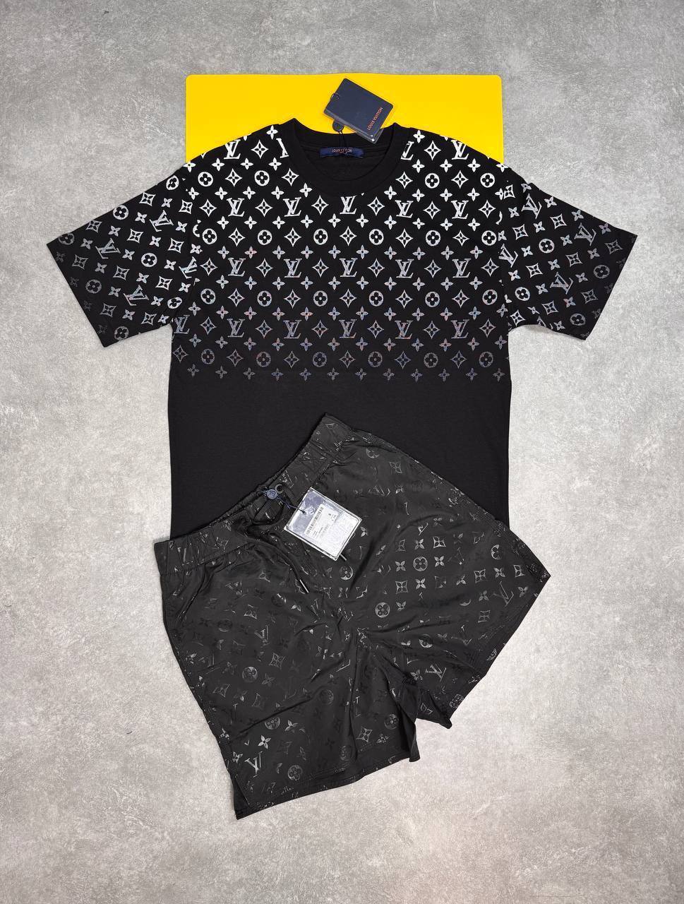 Louis Vuitton Gradient T Shirts & Shorts Sets LV Logo Short Sleeve Tee Shirt Monogram Black For MENs UK Reps AAA Quality