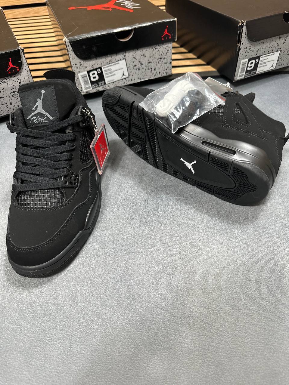 Nike Air Jordan 4 Retro Sneakers In Black Mens Shoes UK Reps AAA Quality