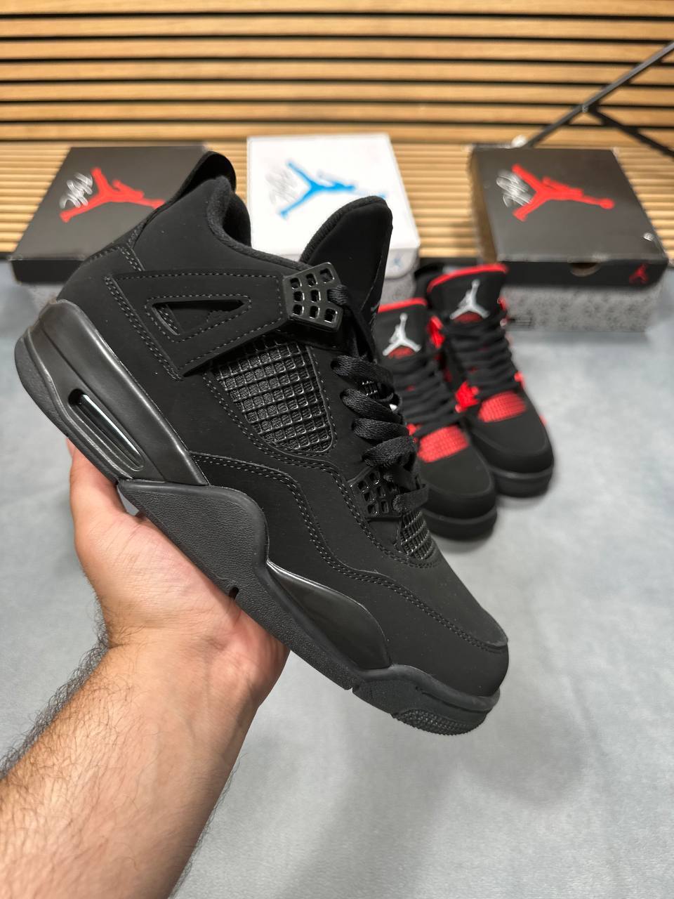Nike Air Jordan 4 Retro Sneakers In Black Mens Shoes UK Reps AAA Quality