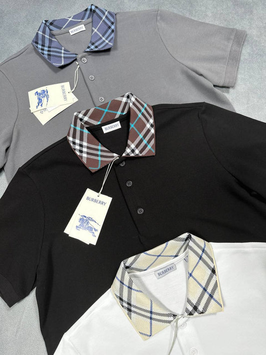 BURBERRY Checked-Collar Cotton Polo Shirts Mens in Multiple Colors AAA Quality UK Reps