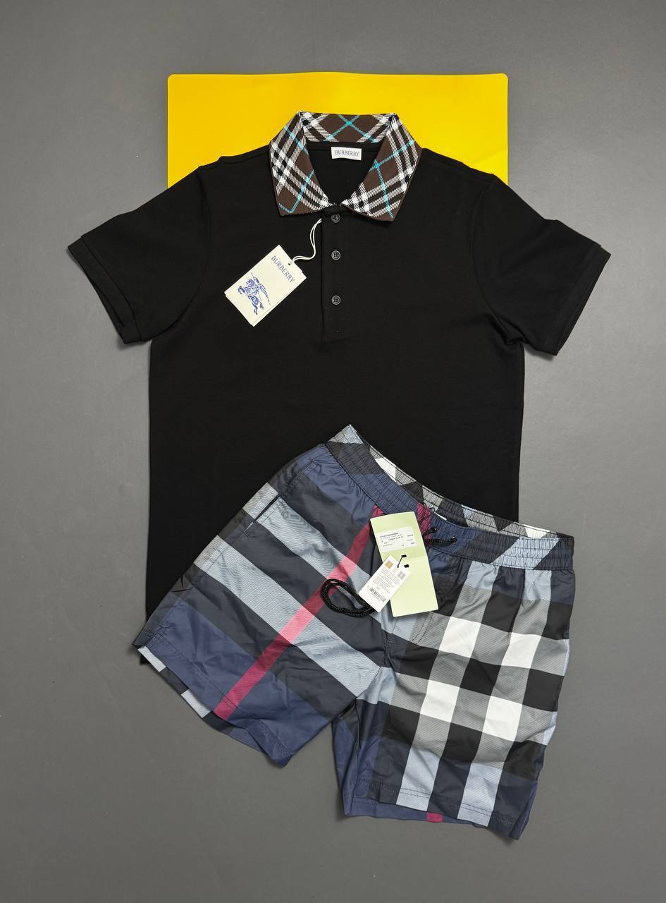 BURBERRY Checked-Collar Cotton Polo Shirts & Shorts Sets Mens in Multiple Colors AAA Quality UK Reps