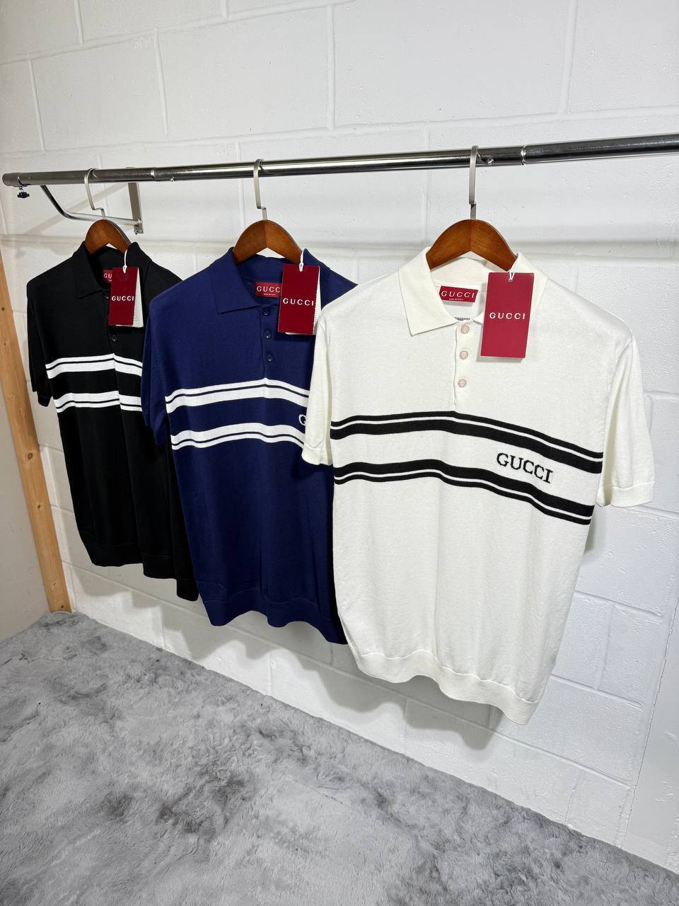 Gucci Striped Knitted Logo Polo Shirts Shorts Sleeves Mens in Multiple Colors UK Reps AAA Quality