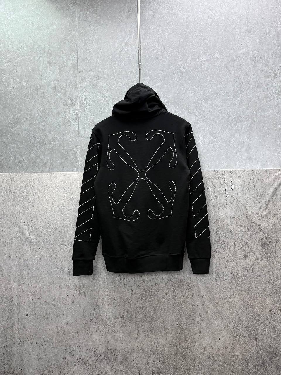 Off-White Diag Outline Knitted Hoodie Mens in Black Color Best Sale UK Reps AAA Quality