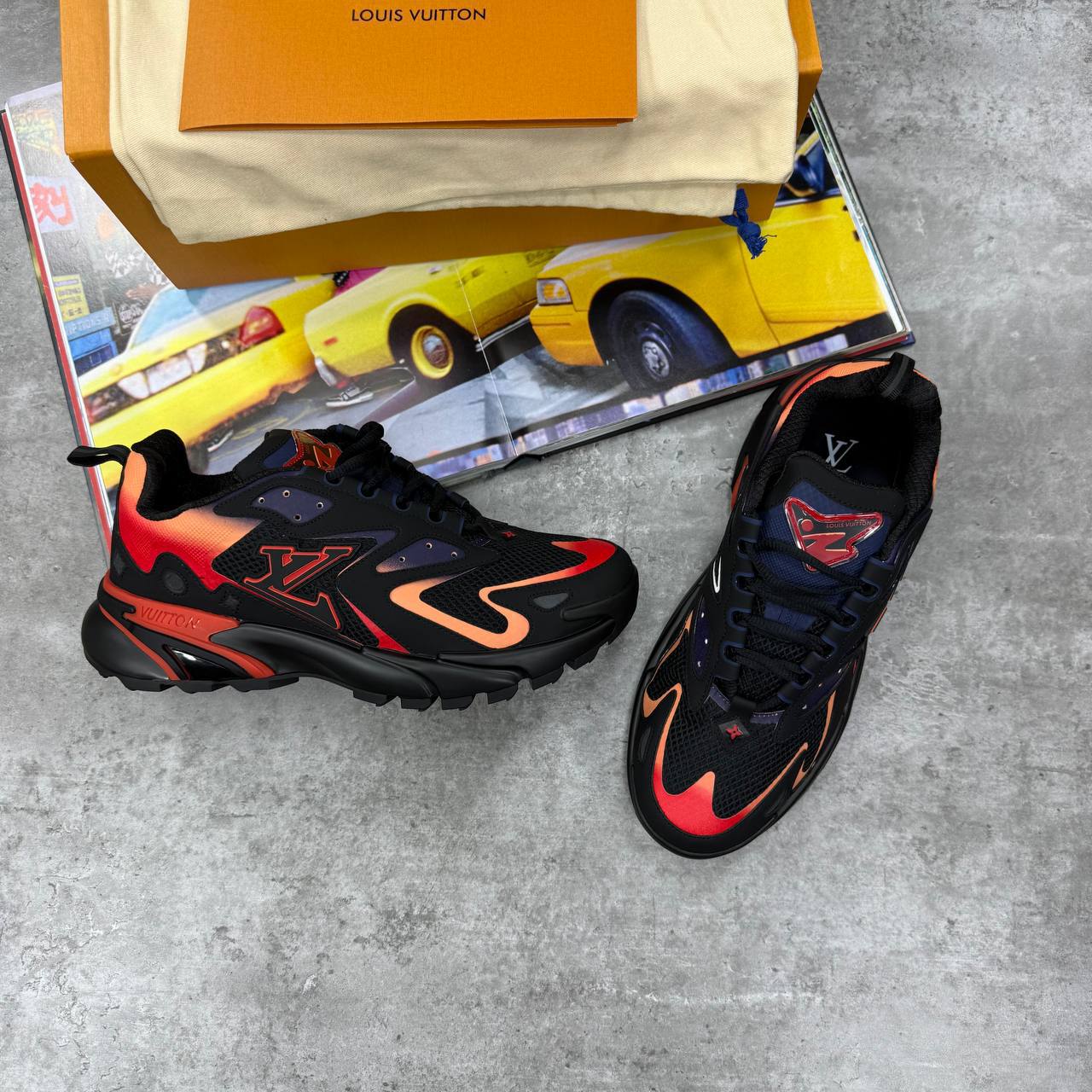 Louis Vuitton Runner Tactic Trainer Sneakers in Black Orange Red Mens UK Reps AAA Quality