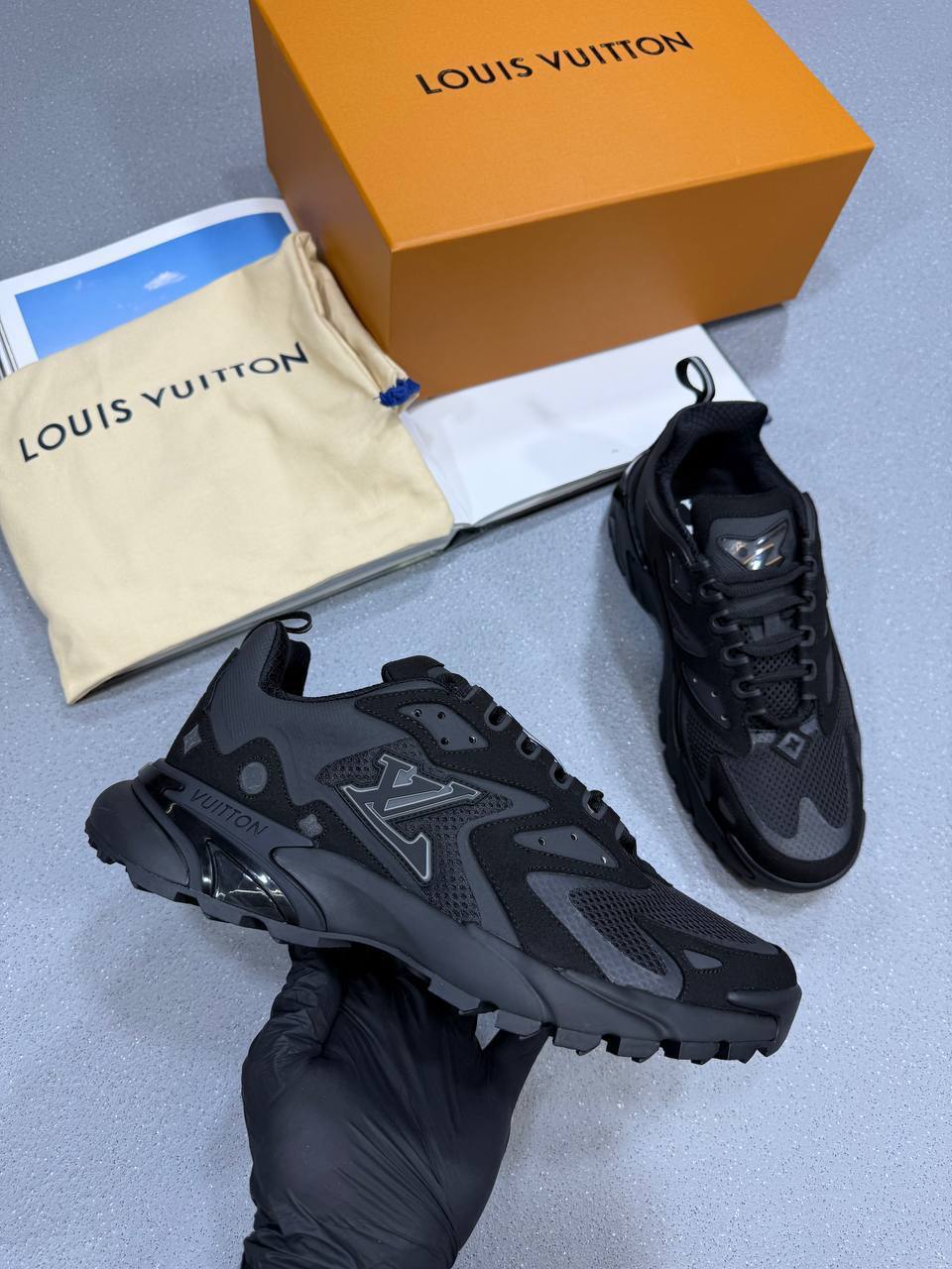 Louis Vuitton Runner Tactic Trainer Sneakers in Tripple Black Mens UK Reps AAA Quality