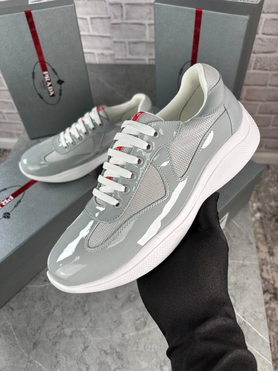 Prada Patent Leather Sneakers America Cups Mens Trainers in Multiple Colors UK Reps AAA Quality