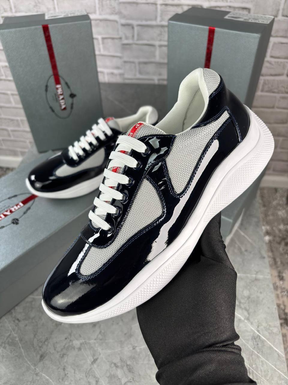 Prada Patent Leather Sneakers America Cups Mens Trainers in Multiple Colors UK Reps AAA Quality