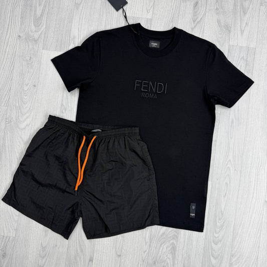 Fendi Mens Embroidered Logo T-Shirts & Shorts Sets in Multiple Colors UK Reps AAA Quality