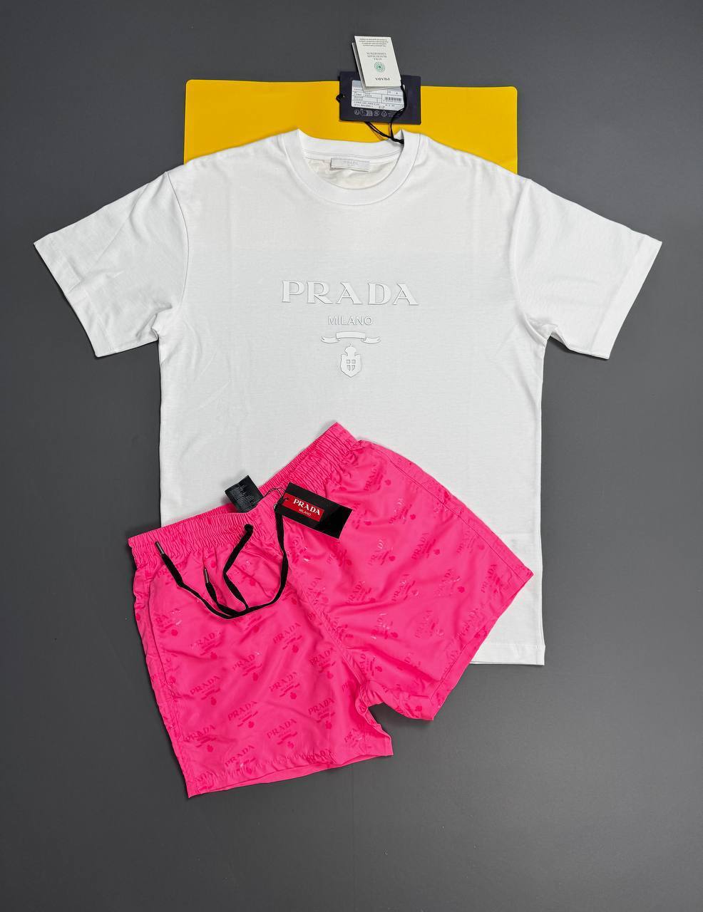 Prada Logo Embroidered Fashion Short Sleeves T-Shirts & Shorts Sets Mens in Multiple Colors UK Reps AAA Quality