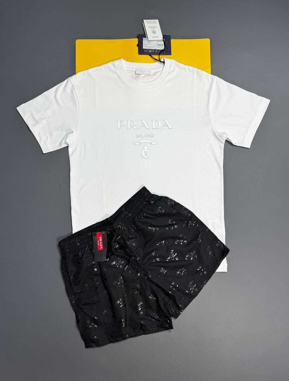 Prada Logo Embroidered Fashion Short Sleeves T-Shirts & Shorts Sets Mens in Multiple Colors UK Reps AAA Quality