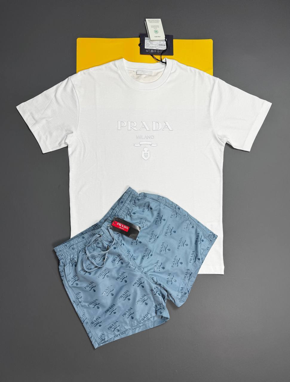 Prada Logo Embroidered Fashion Short Sleeves T-Shirts & Shorts Sets Mens in Multiple Colors UK Reps AAA Quality