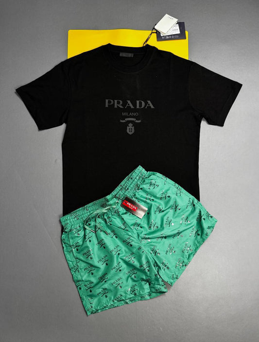 Prada Logo Embroidered Fashion Short Sleeves T-Shirts & Shorts Sets Mens in Multiple Colors UK Reps AAA Quality