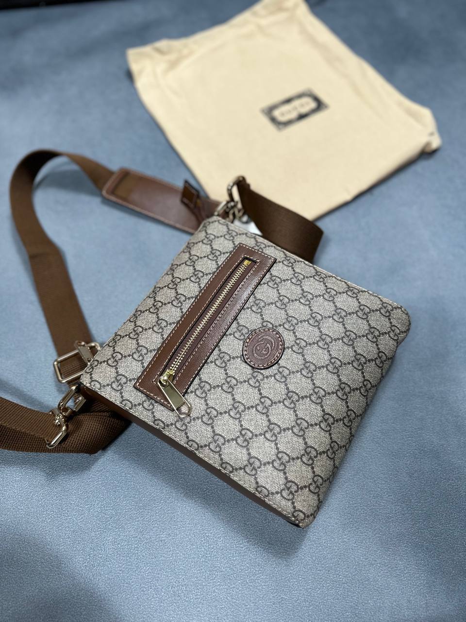 Gucci GG Supreme Messenger Men's Bag Interlocking Beige Brown Best Sale UK Reps AAA Quality