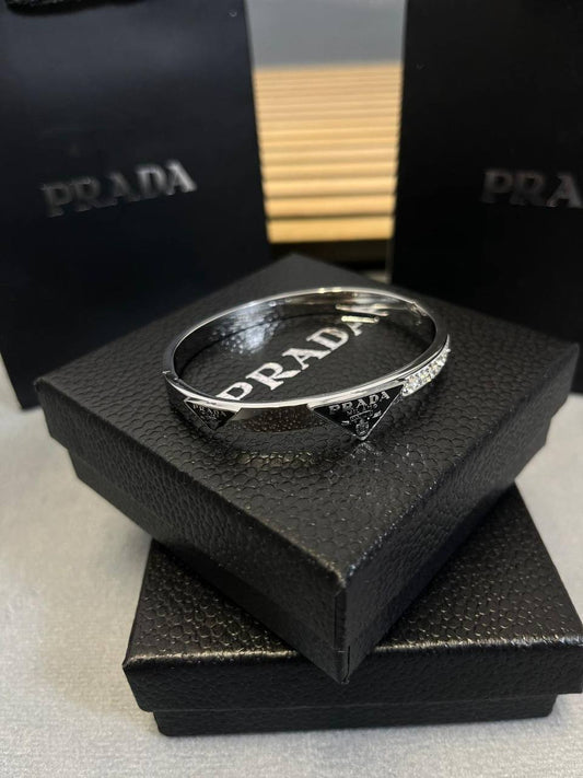 Prada Authentic Black Triangle Logo Fashion Bracelets Sets Womens in 2 Color Best Sale UK Reps