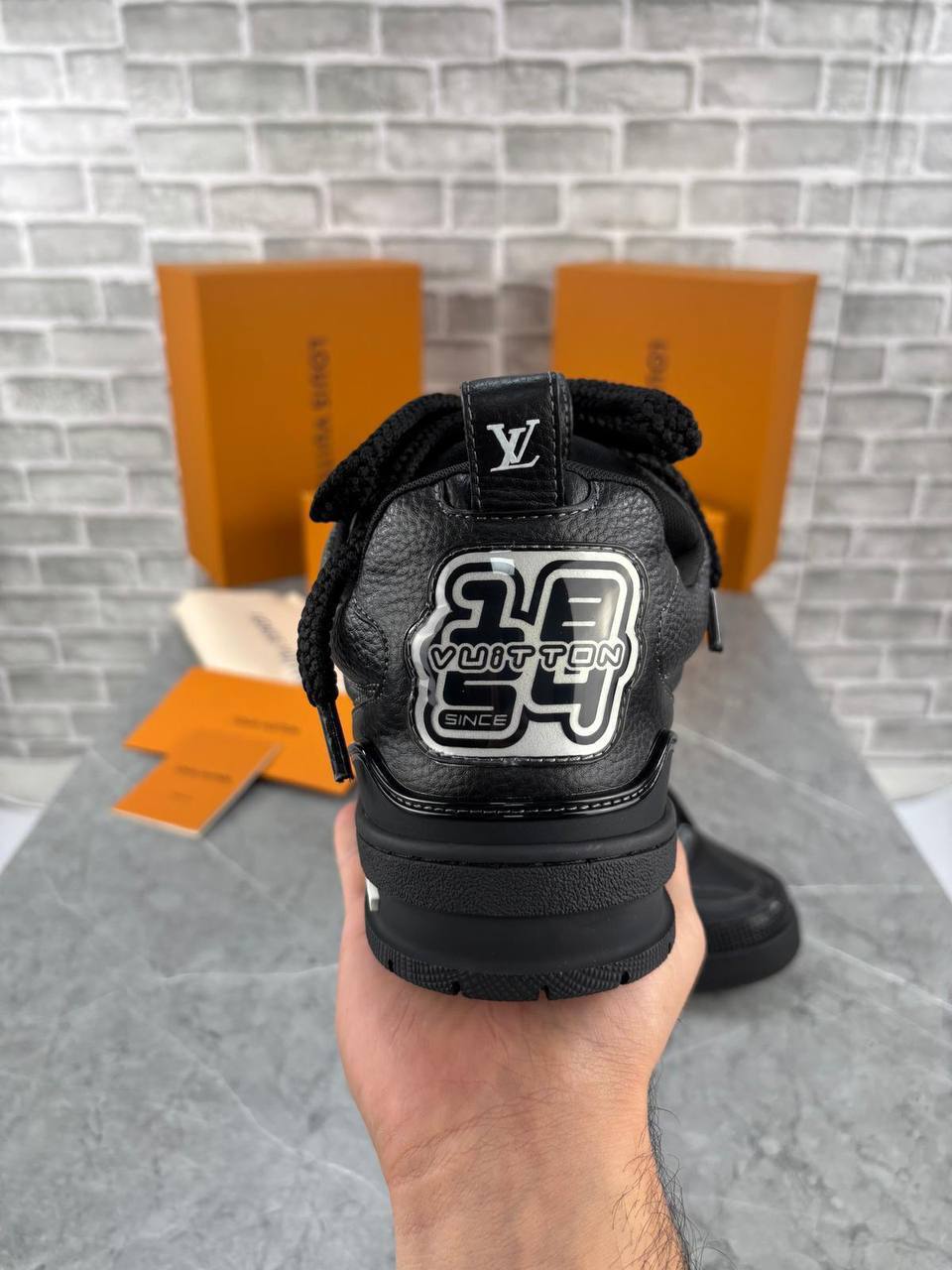 Louis Vuitton LV Skate Gris Clair Homme Shoes with Spikes Top Mens Sneakers in Black Color UK Reps AAA Quality